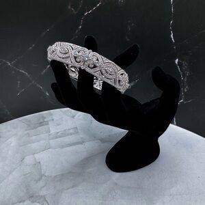 Nadri Cubic Zirconia and Crystal-Embellished Silver Tone Cuff Bracelet